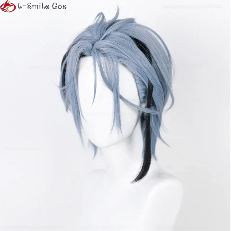Фото Vtuber Nijisanjien EN7 XSOLEIL Hex Haywire Косплей Парик Шестигранные парики 33 см Короткие темно-синие серые волосы Термостойкий парик + шапочка для парика №5