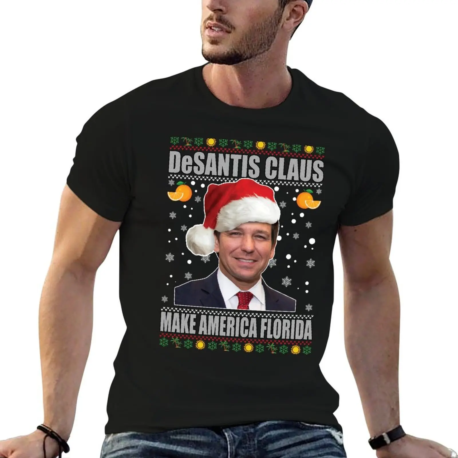 Рождественская футболка Desantis Claus Make America Florida, хлопковые футболки, мужские футболки с аниме для мужчин, футболка