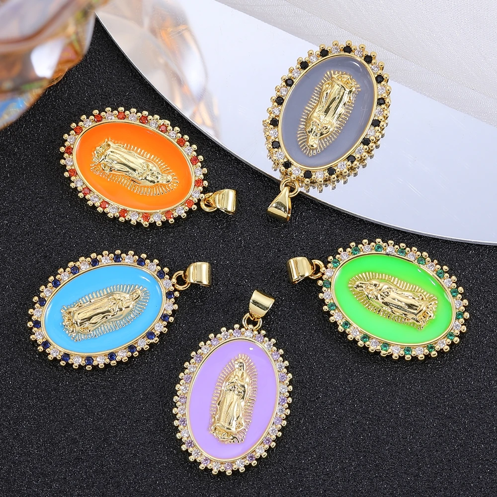 Фото Juya Handicraft 18K Настоящее Позолоченное Cz Асфальтированная Эмаль Святой Девы Марии Религиозные Подвески Для DIY Подвеска Талисман Изготовления Ювелирных Изделий №5