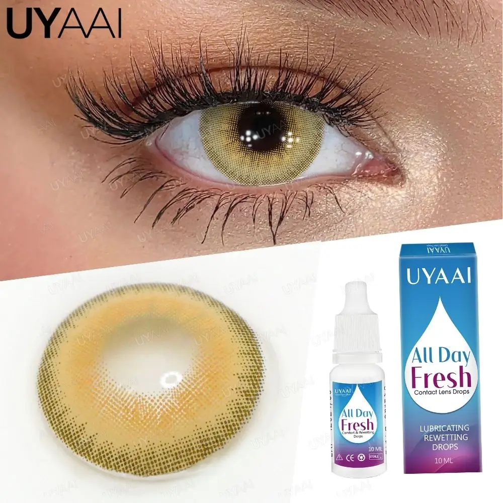 UYAAI【1*уголовы, линзы+1*10 мл, капли для глаз+1*пинцет+1*футляр для линз】В продаже, желтые контакты, ежегодный макияж, синие контакты, натуральные