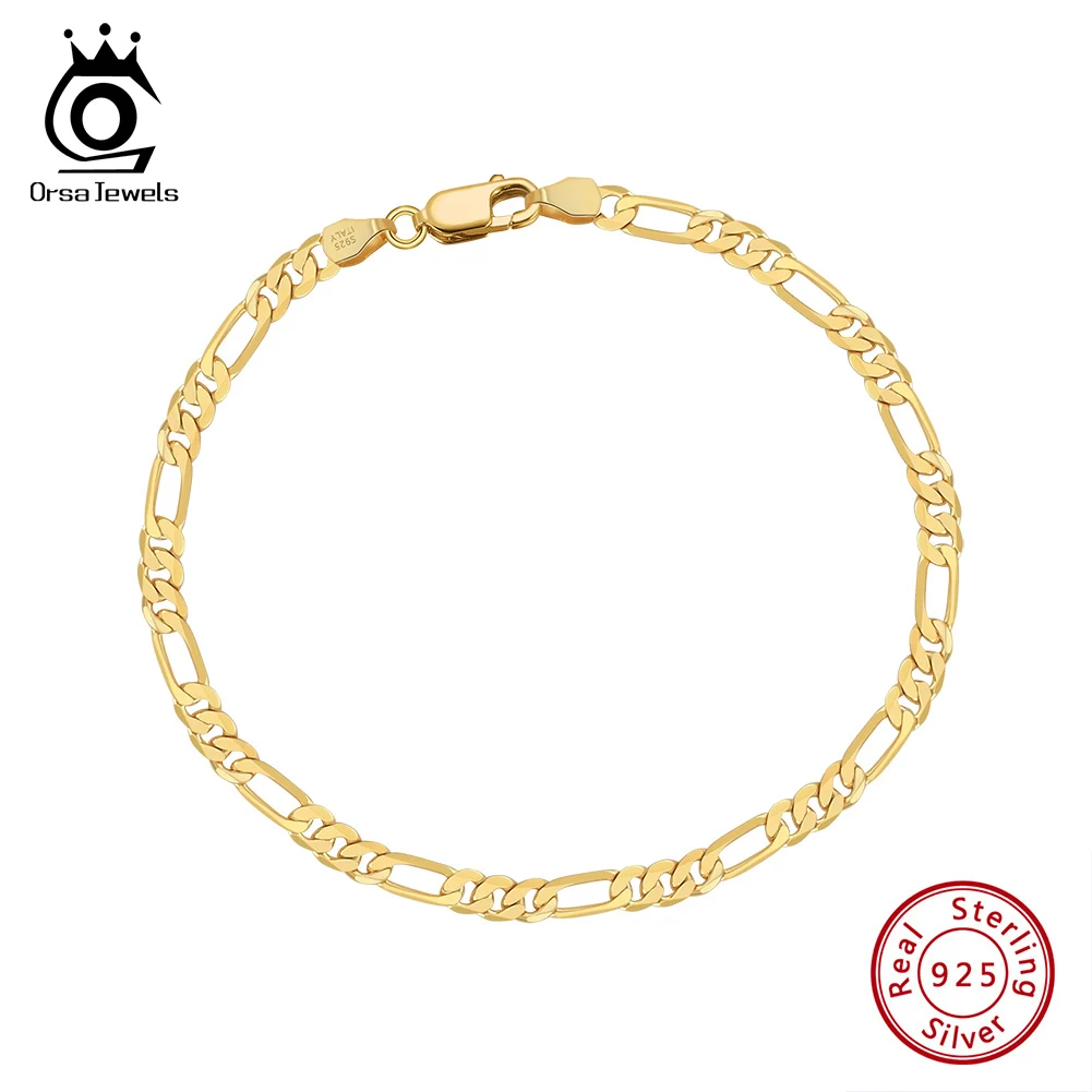 Женский браслет-цепочка «Фигаро» ORSA JEWELS, изысканный браслет из стерлингового серебра 925 пробы с алмазной огранкой 3,3 мм, винтажный стиль, ювелирные изделия, SB66
