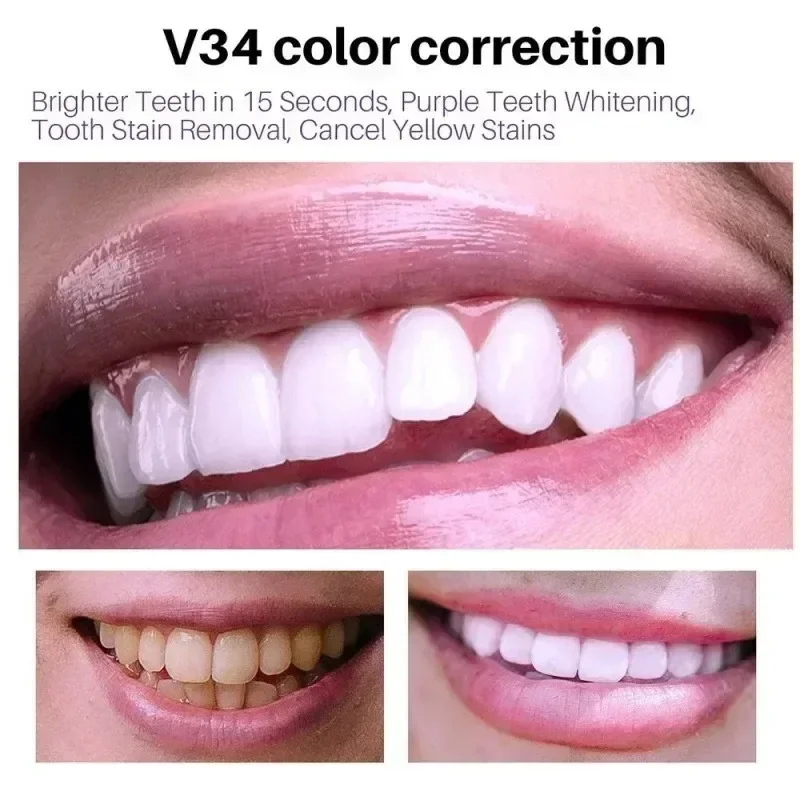 Фото Мусс для чистки зубов V34, фиолетовая отбеливающая зубная паста, удаление пятен, уменьшение желтения, уход за зубами и деснами, свежий запах №4