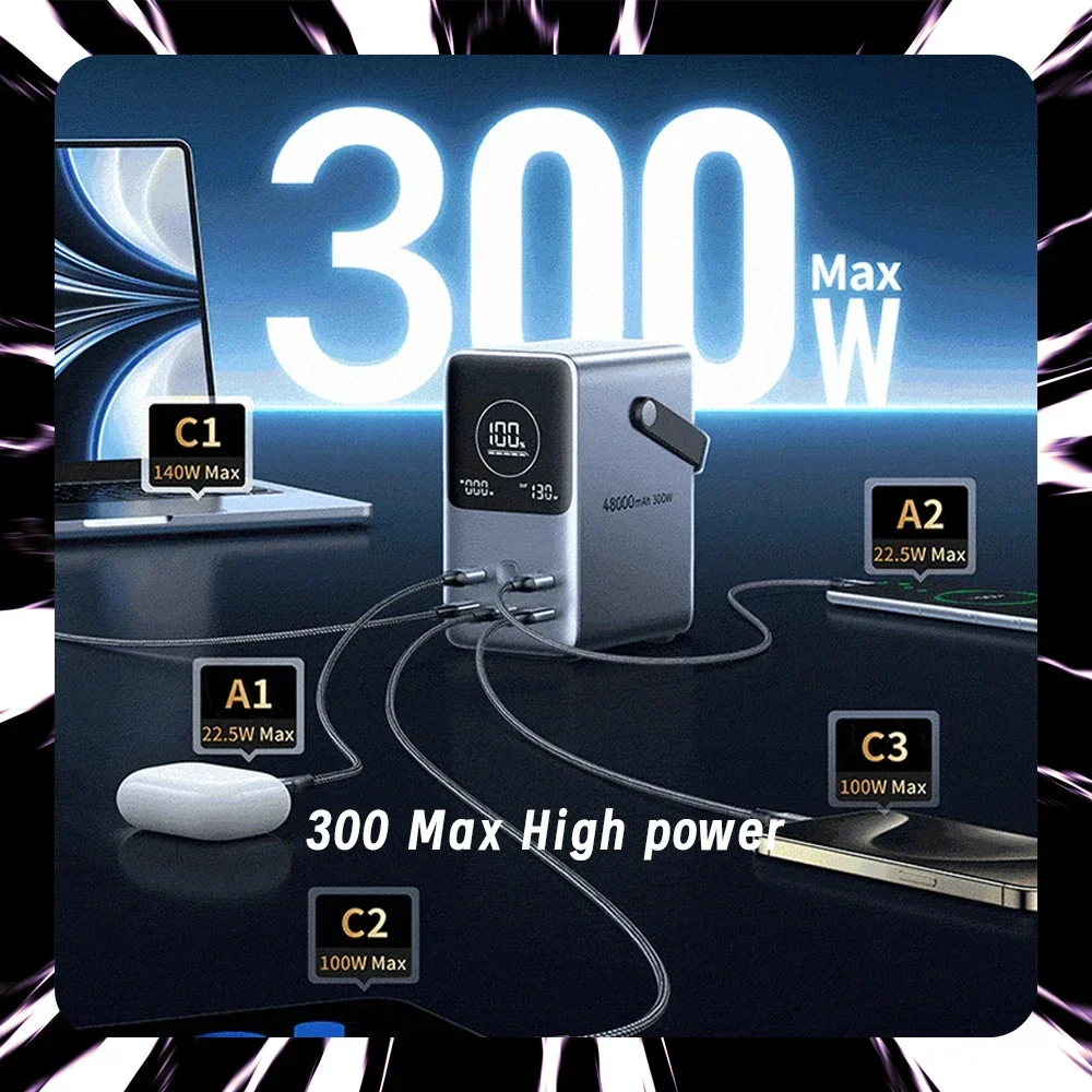 Фото 300 Вт Power Bank 48000 мАч OLED-экран литий-ионный аккумулятор светодиодный светильник PPS QC телефон ноутбук портативный двусторонний быстрая зарядка №2