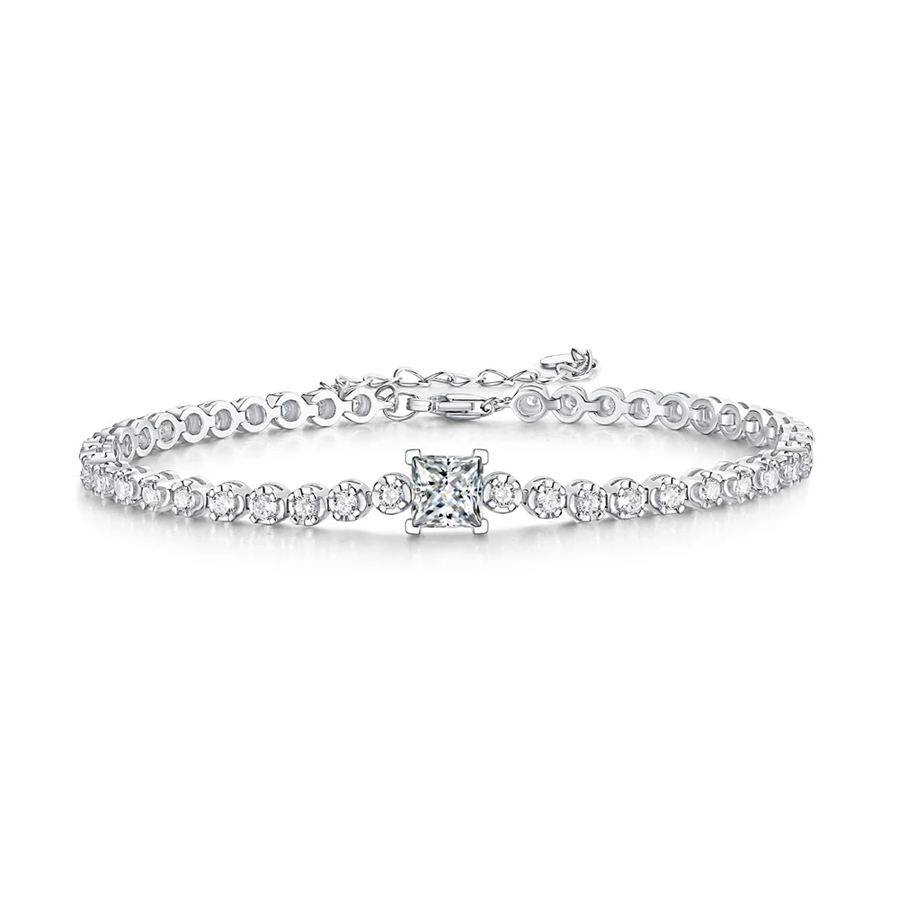 LinkerLove 925 Sterling Silver Tennis Bracelets for Women 1ct Princess Cut D VVS1 Moissanite Bracelets Fine Jewelry Gift for Her