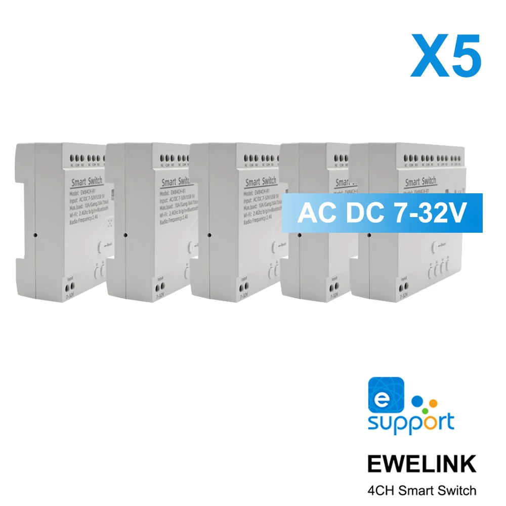 5 шт., 4 канала, смарт-модуль ewelink, беспроводной WiFi 2,4G, переключатель дистанционного управления, 10 А, 7-32 В, 220 В, напряжение, без концентратора, Ал...