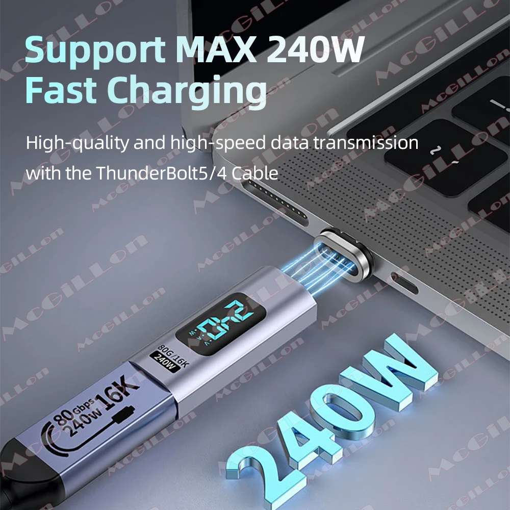 Фото USB4.0 240 Вт 80 Гбит/с Thunderbolt 5 Магнитный адаптер типа C к USB C Магнитный преобразователь для быстрой зарядки Кабель 16K при 60 Гц 5A Адаптер типа C №3