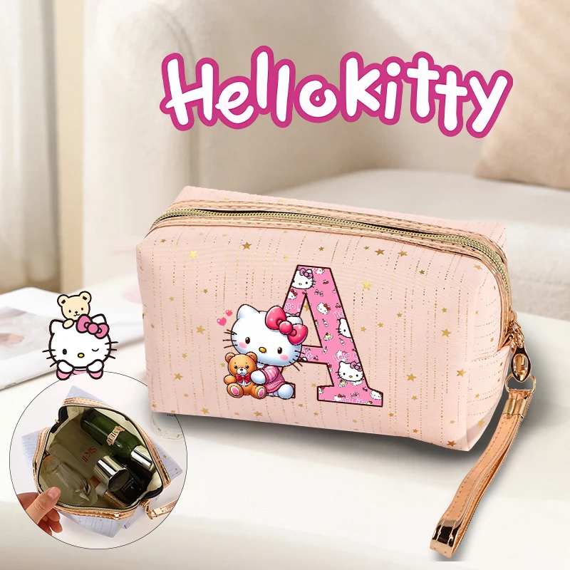 Косметичка Sanrio Hello Kitty с милой буквенной звездой и золотым тиснением, большая вместимость, милые легкие роскошные дорожные необходимые косметички