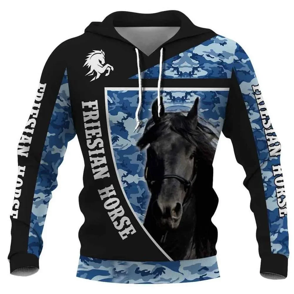 HX Horse Толстовка с 3D графикой Friesian Horse Пуловеры Толстовки Модные повседневные топы Harajuku Толстовка Мужская одежда