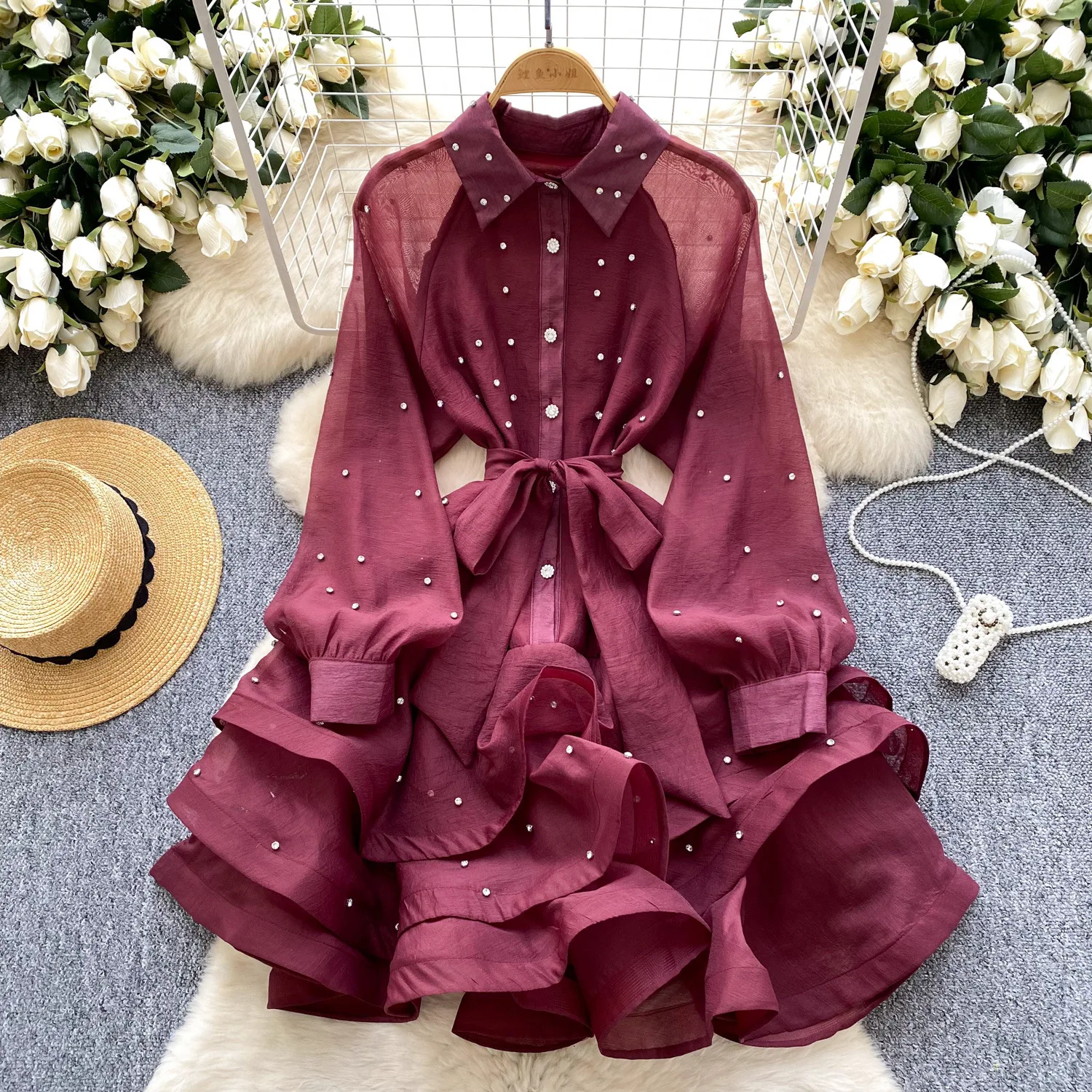 Белое платье Женские платья A Line Vestidos Уличная одежда Y2k Отложной воротник с оборками на шнуровке с высокой талией Элегантная вечеринка Свадьба