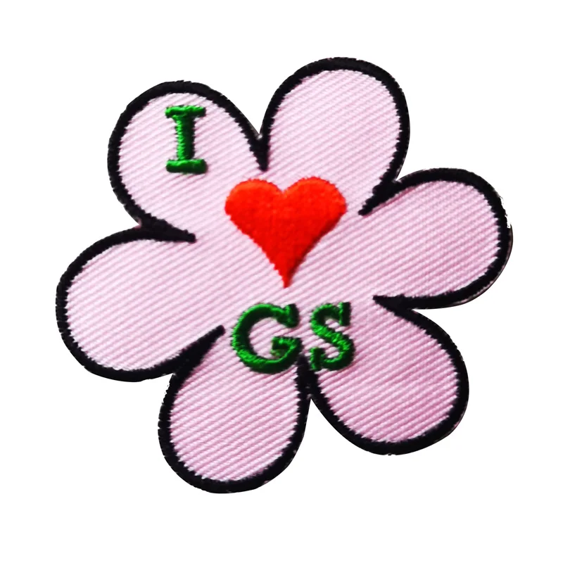 Нашивка с вышивкой розового цветка GS, нашивка с цветком I love GS, отлично подходит для украшения вашей одежды, сумки, кепки и т. д.