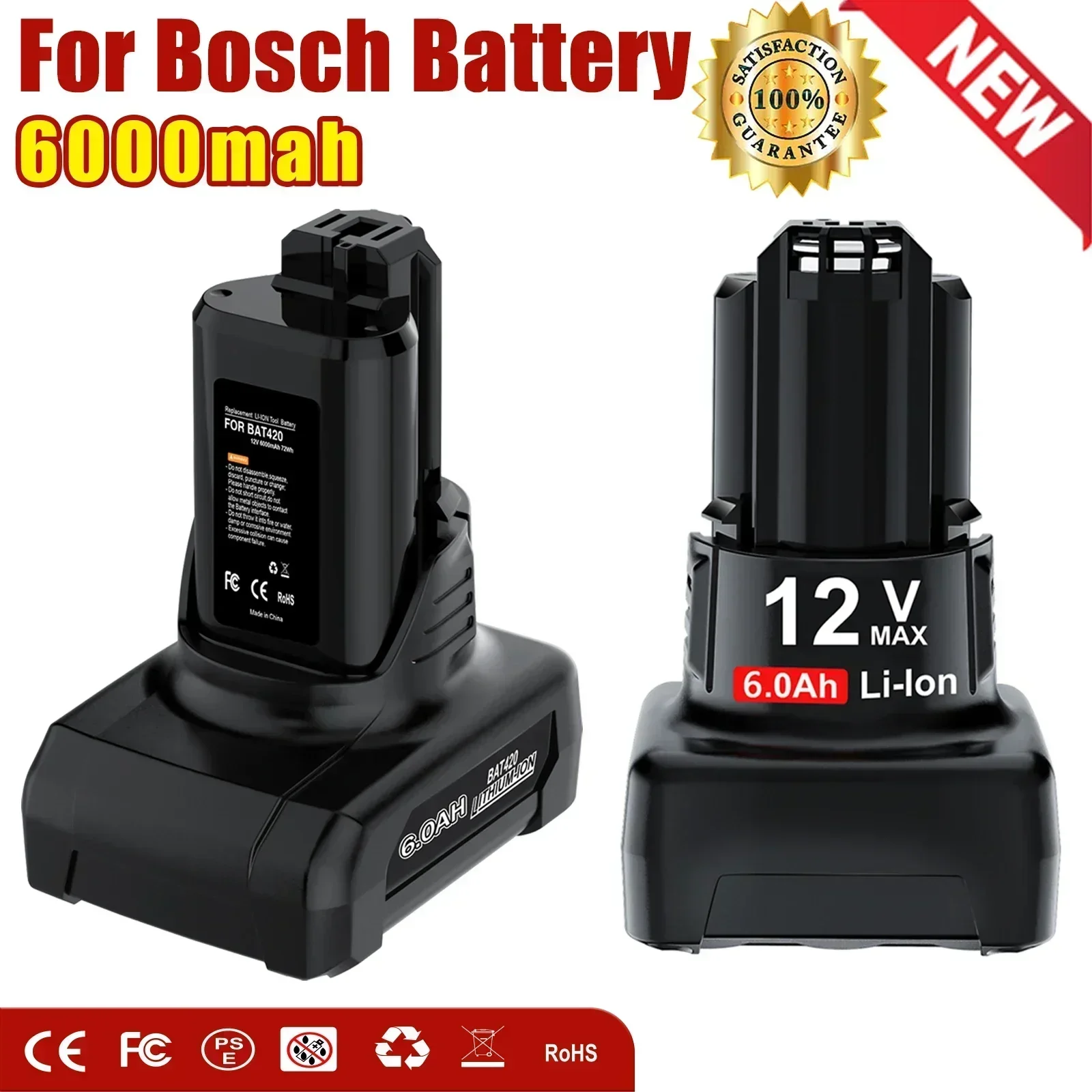GO 4 упаковки 6000 мАч для Bosch BAT420, литий-ионная аккумуляторная батарея 10,8 В/12 В для BAT420 BAT412A BAT413A D-70745GOP 2607336013 2607336