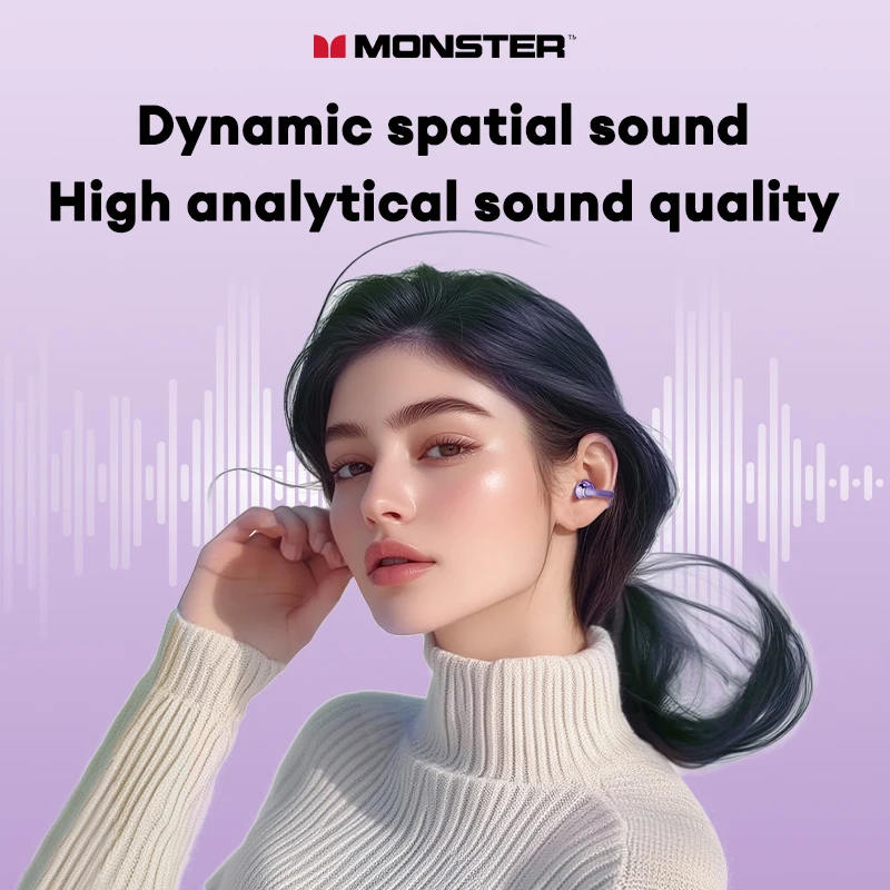 Фото Оригинальный Monster MQT58 новая гарнитура OWS Bluetooth 5,4 HIFI качество звука музыкальные игры двухрежимные наушники модные спортивные наушники №3