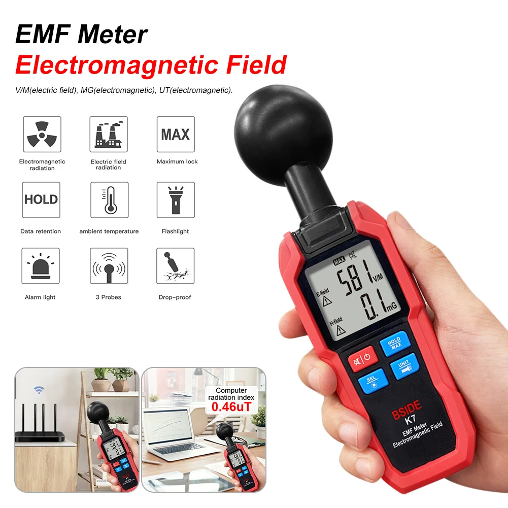 Измеритель электромагнитного поля EMF измеритель силы излучения с измерителем температуры цифровой ЖК-дисплей K7