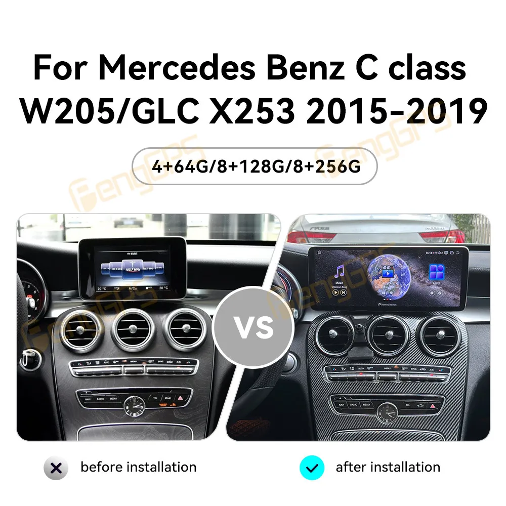 Фото 12,8-дюймовый автомобильный радиоприемник CarPlay Android 13 для Mercedes Benz C Class W250 GLC X253 2015-2019, мультимедийный плеер с сенсорным экраном, GPS DSP №2