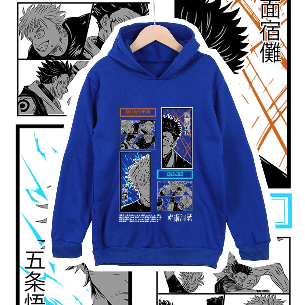 Детская толстовка с капюшоном в стиле аниме Jujutsu Kaisen Gojo Sukuna, хлопковая толстовка унисекс с принтом для мальчиков и девочек 100, 160 см, повседневная одежда с героями мультфильмов