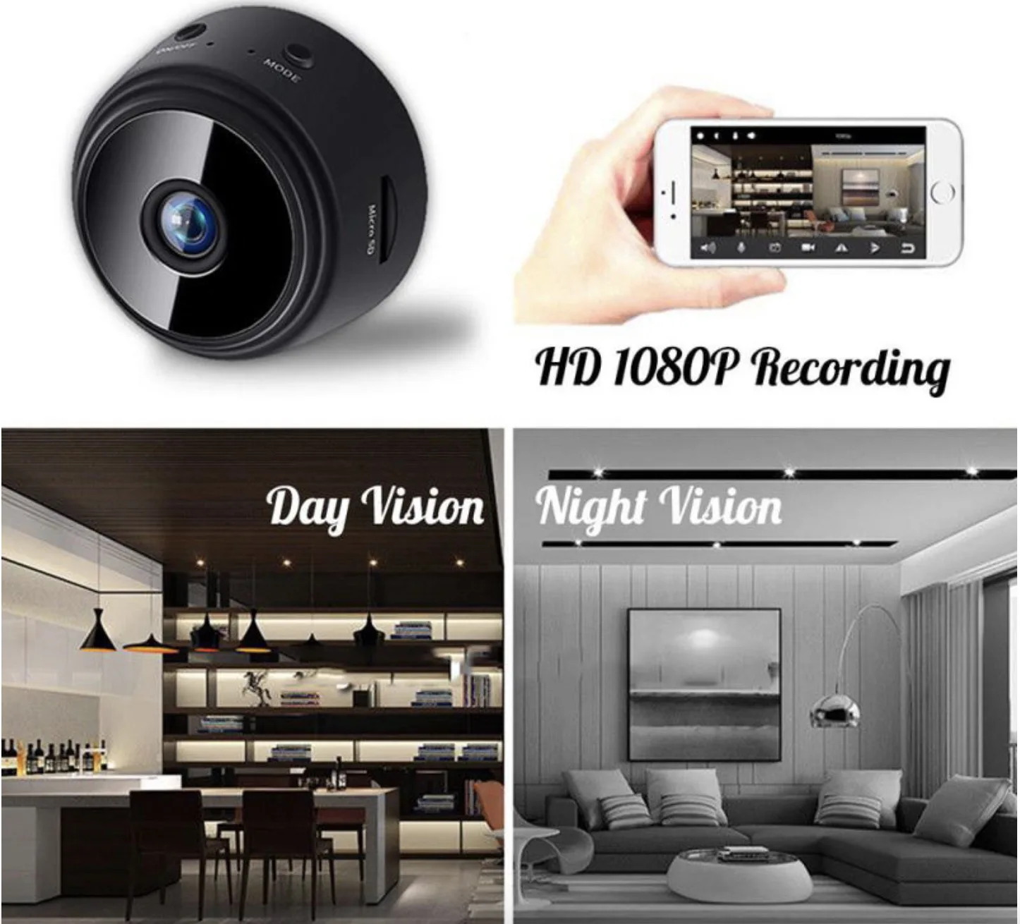 Фото Мини-камера видеонаблюдения A9 с Wi-Fi, 1080P, HD №3