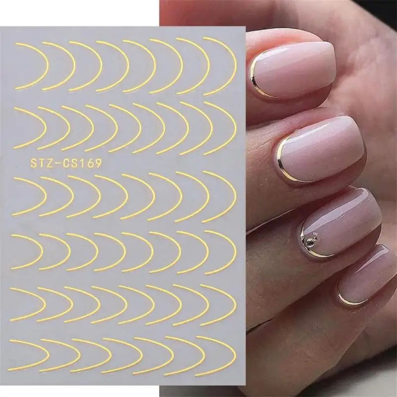 Фото Curve Stripe Lines Nail Sticker Gold Swirl Ribbon French Manicure Minimalist Decal Metal Nail Design CHSTZCS169 №2