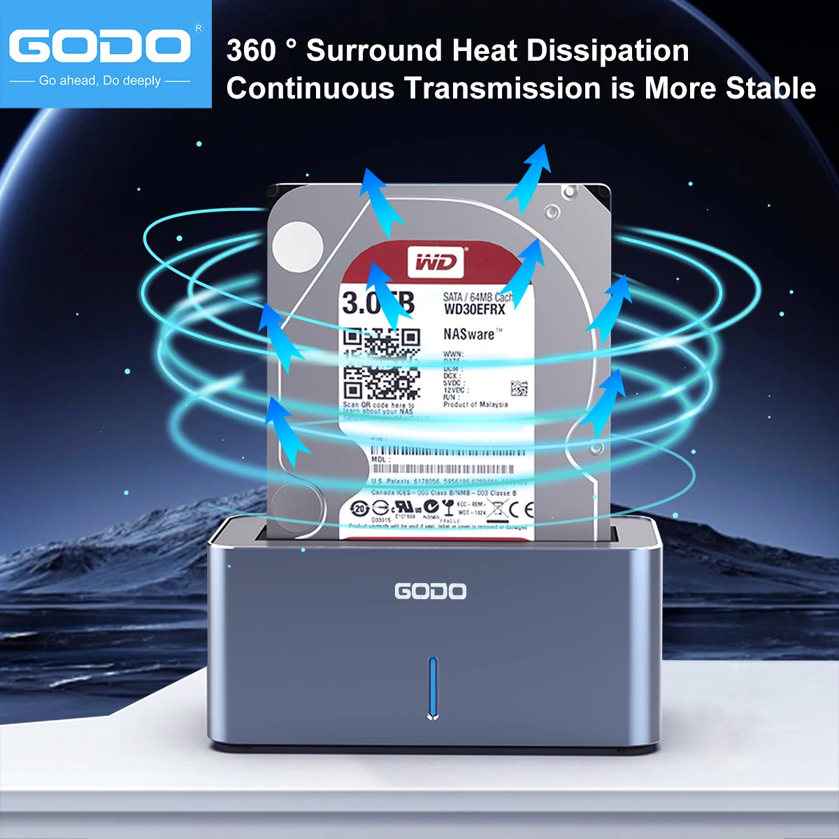 Фото Док-станция GODO SAS/SATA для жесткого диска USB 3.0 2,5/3,5 дюйма, внешний корпус для жесткого диска/SSD с питанием 12 В/2,5 А №5