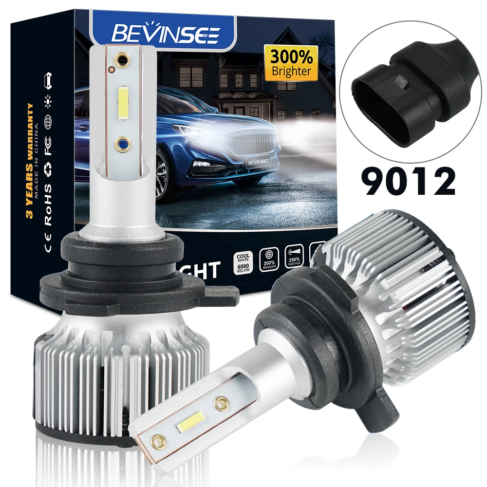 Лампы для автомобильных фар BEVINSEE, 2x9012 HIR2, 9012 лм, 6000K, 12 В
