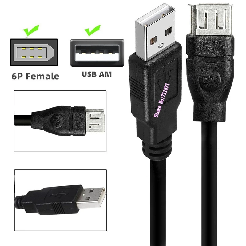 Переходной кабель USB-папа на 6-контактный 1394 «мама» Usb2.0 «папа» 6-контактный IEEE 1394 «мама» Линия передачи данных Провод USB на 1394 6-контактный разъем «мама»