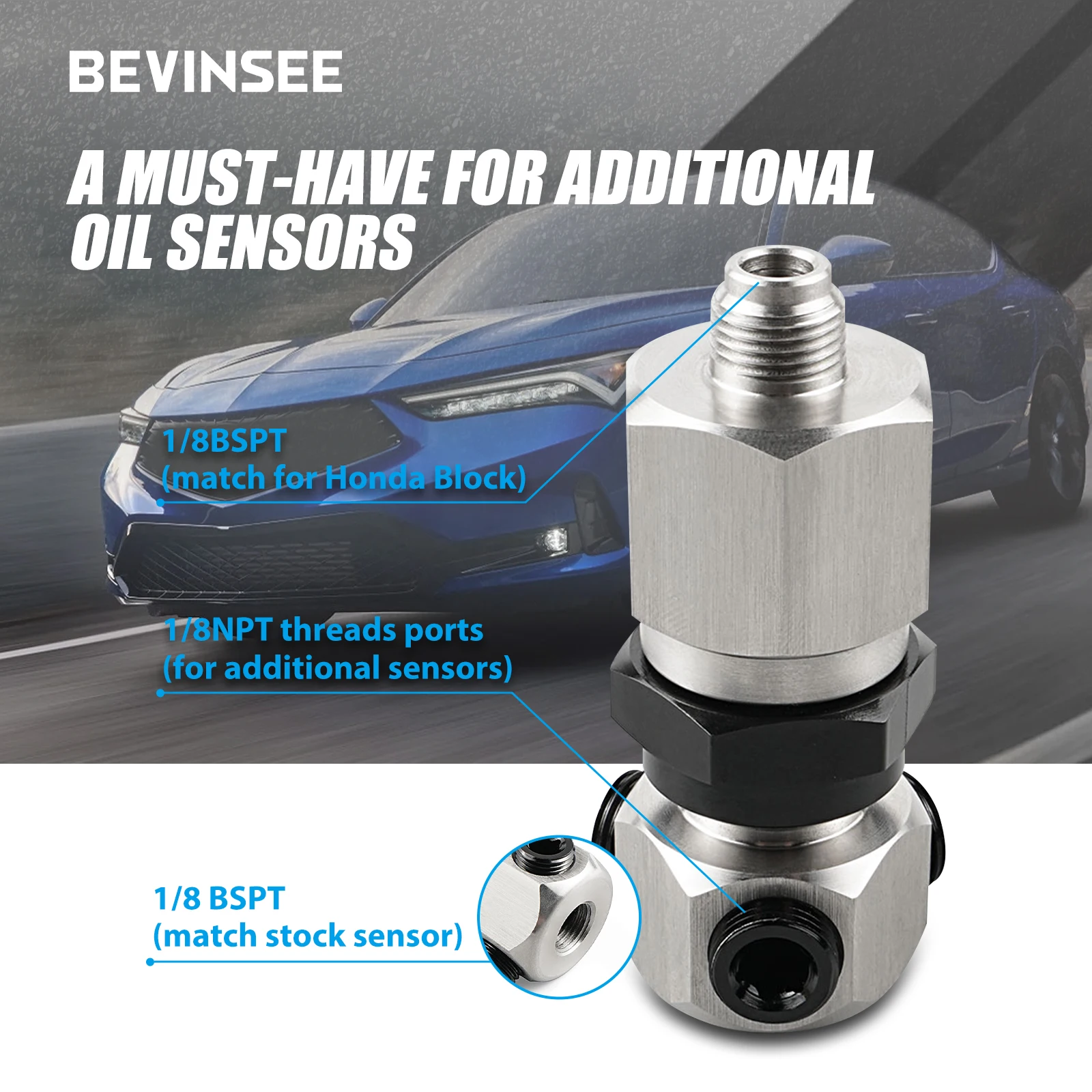 Фото Адаптер датчика давления масла BEVINSEE для Honda для Acura 1/8 BSPT с резьбой, для серии K K20 K24 №4
