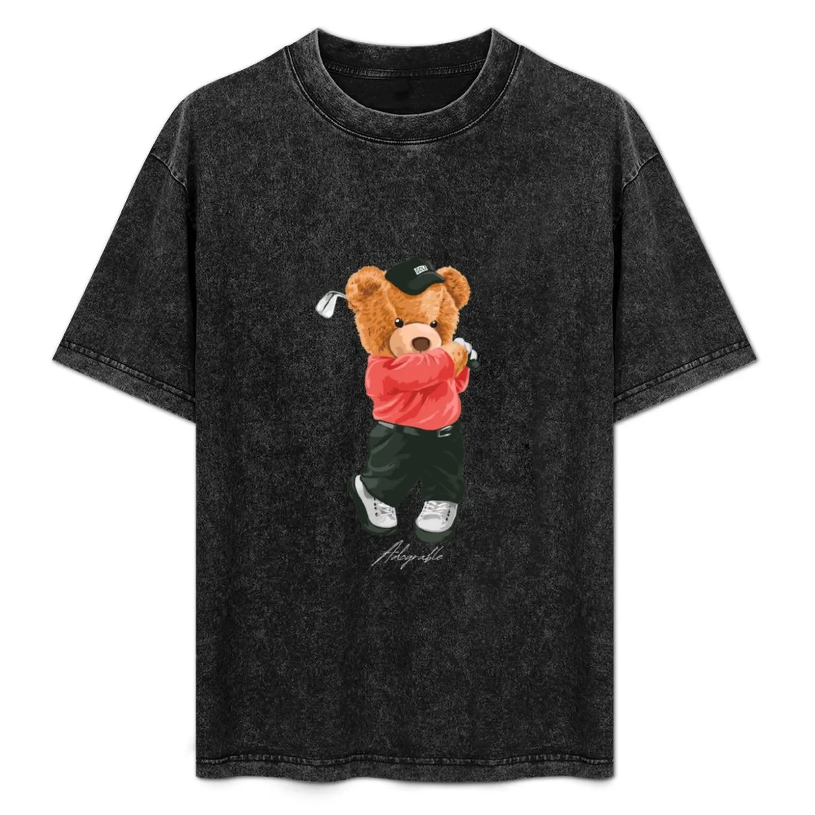 Cute Bear Glofing - футболка Adograble, роскошная одежда, летняя одежда labubu, винтажная футболка с рисунком, тяжелые футболки для мужчин