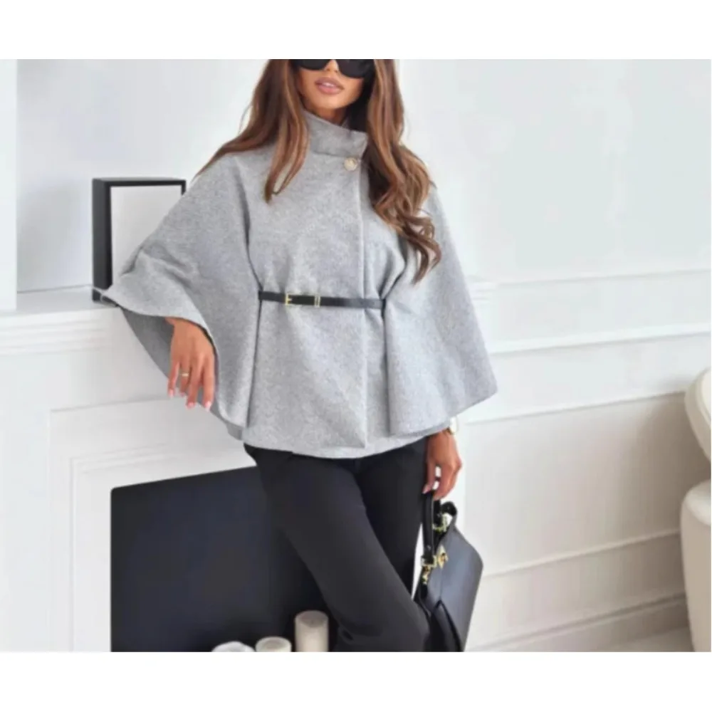 Фото TWOTWINSTYLE однотонные свободные куртки с поясом для женщин, темпераментные минималистичные пальто с воротником-стойкой и длинными рукавами, женские пальто №4