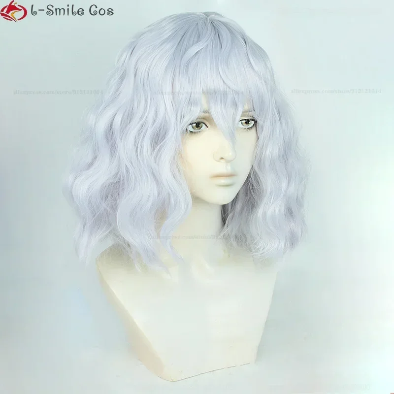 Фото Аниме HUNTER×HUNTER Neferpitou, парик для косплея, серебристый, фиолетовый, вьющиеся, термостойкие синтетические волосы, парики для Хэллоуина + шапочка для парика №4
