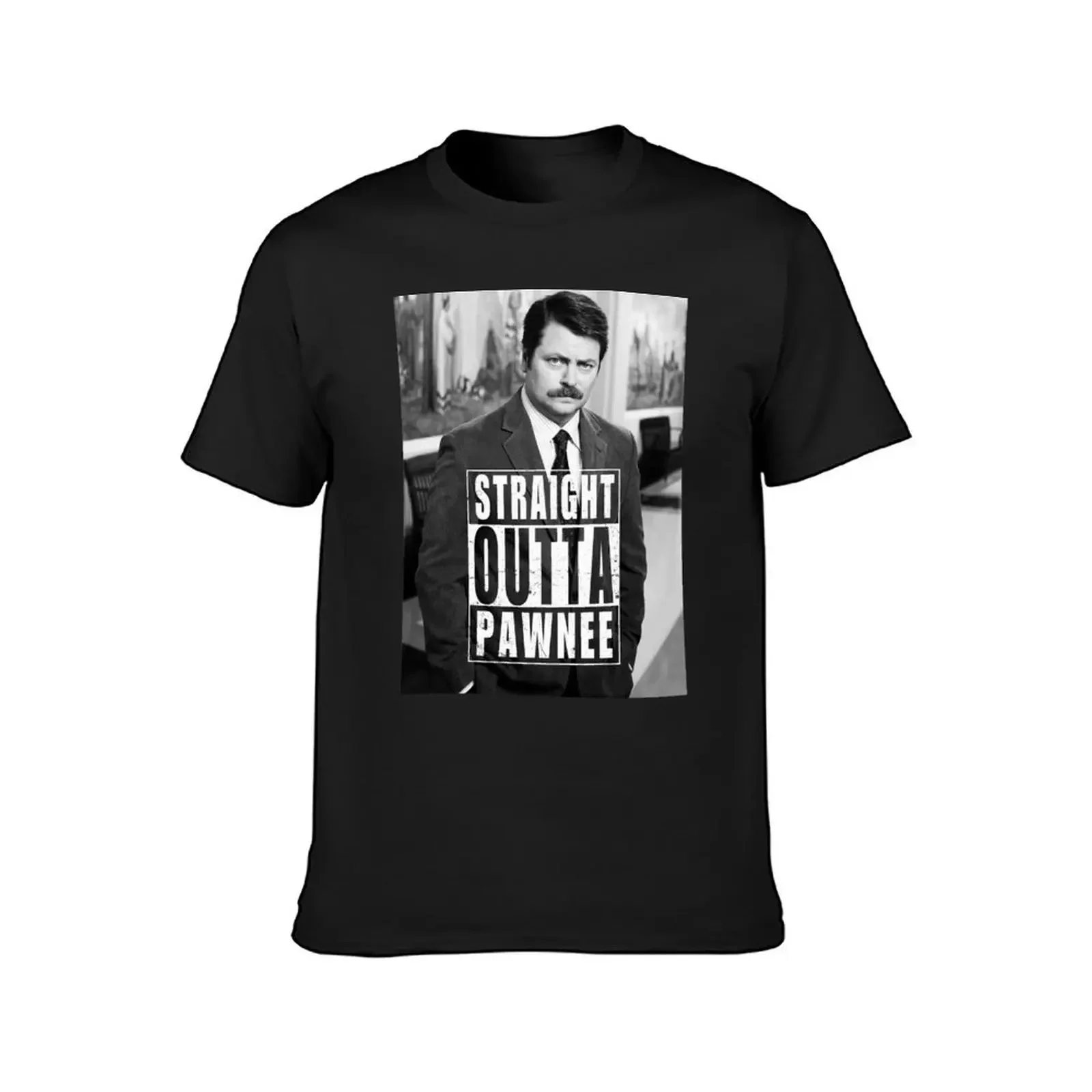 Фото Футболка Striaght Outta Pawnee, летний топ, забавная рубашка, хлопковые однотонные черные футболки с животным принтом для мальчиков, мужские футболки №2