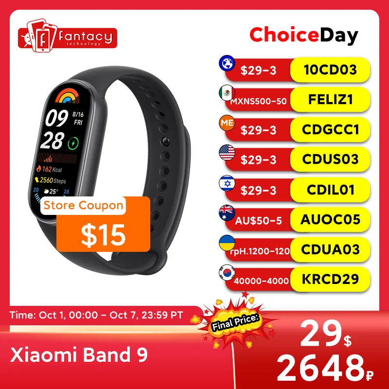 Глобальная версия Xiaomi Smart Band 9 150+ спортивных режимов 1,62-дюймовый AMOLED-дисплей 21-дневный срок службы батареи Мониторинг частоты сердечных сокращений Кислород в крови