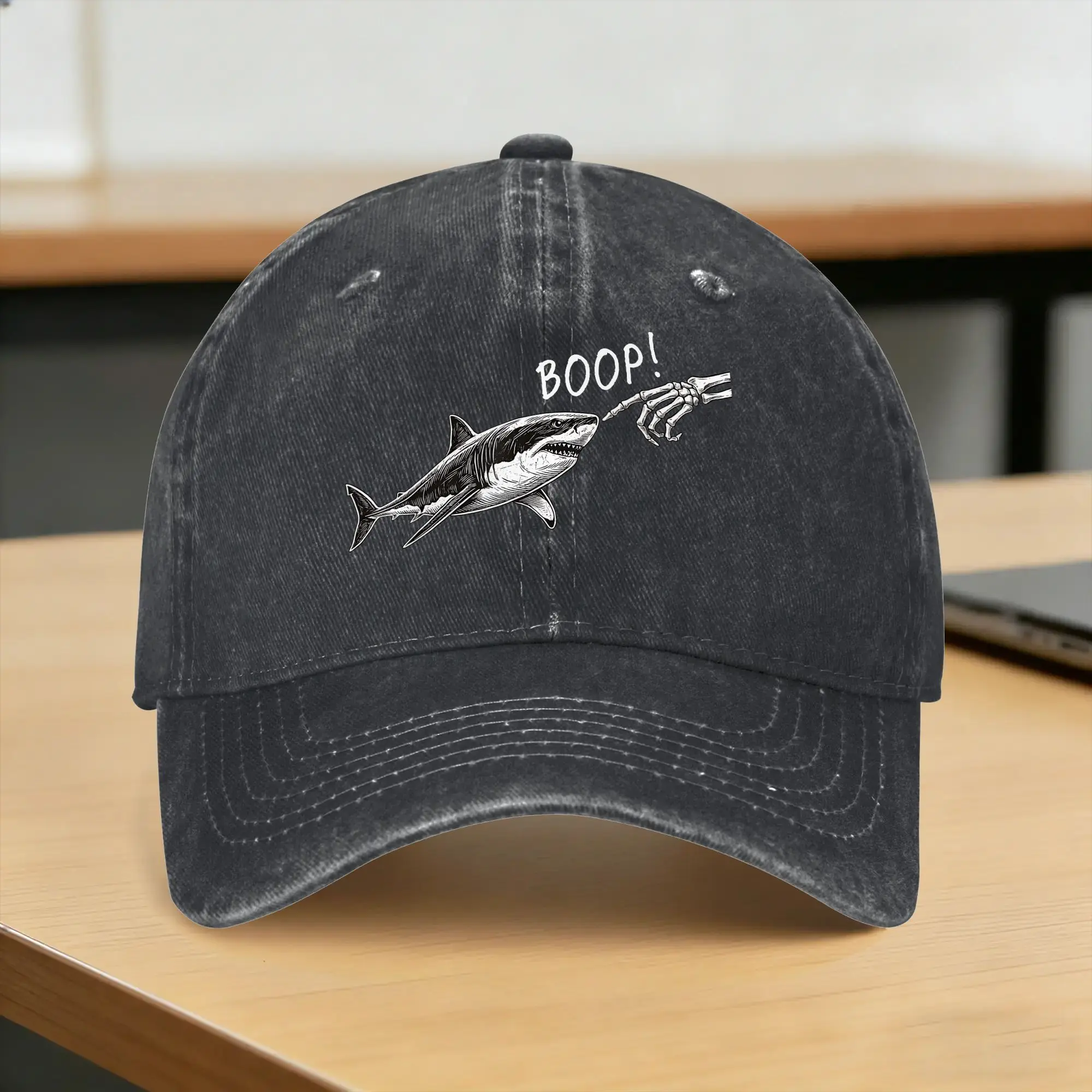 Бейсболка с эффектом потертости, с мемом Boop Shark, забавным скелетом акулы и носом Boop, летняя кепка-тракер для мужчин, ретро-стиль Y2K, солнцезащитная бейсболка Аксессуары одежды