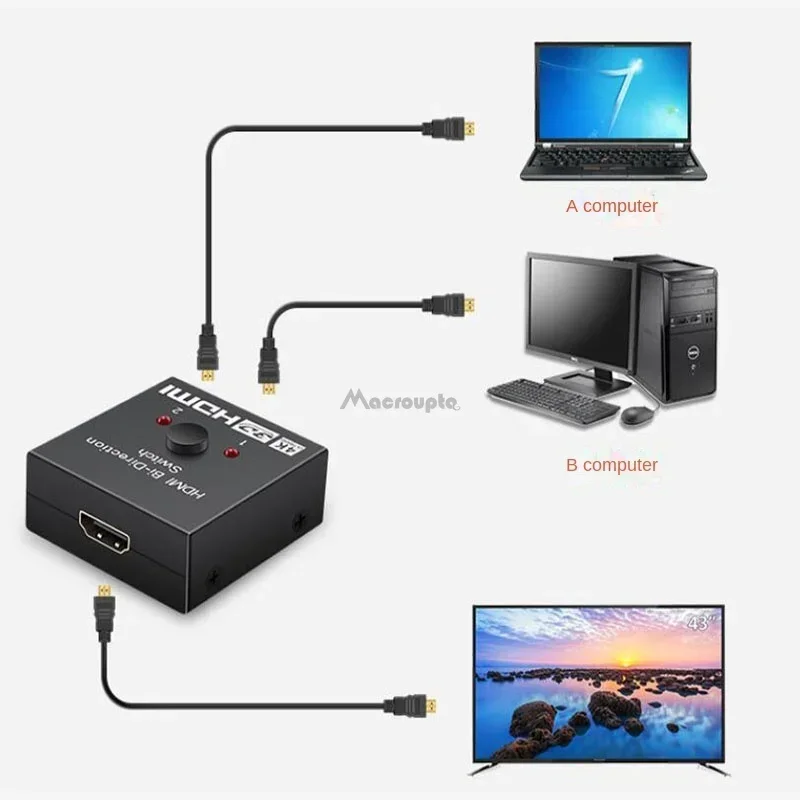 Фото 4K HDMI-совместимый переключатель с 2 портами двунаправленный 1x2 / 2x1 HDMI-совместимый переключатель сплиттер поддерживает Ultra HD 4K 1080P 3D HDR №5