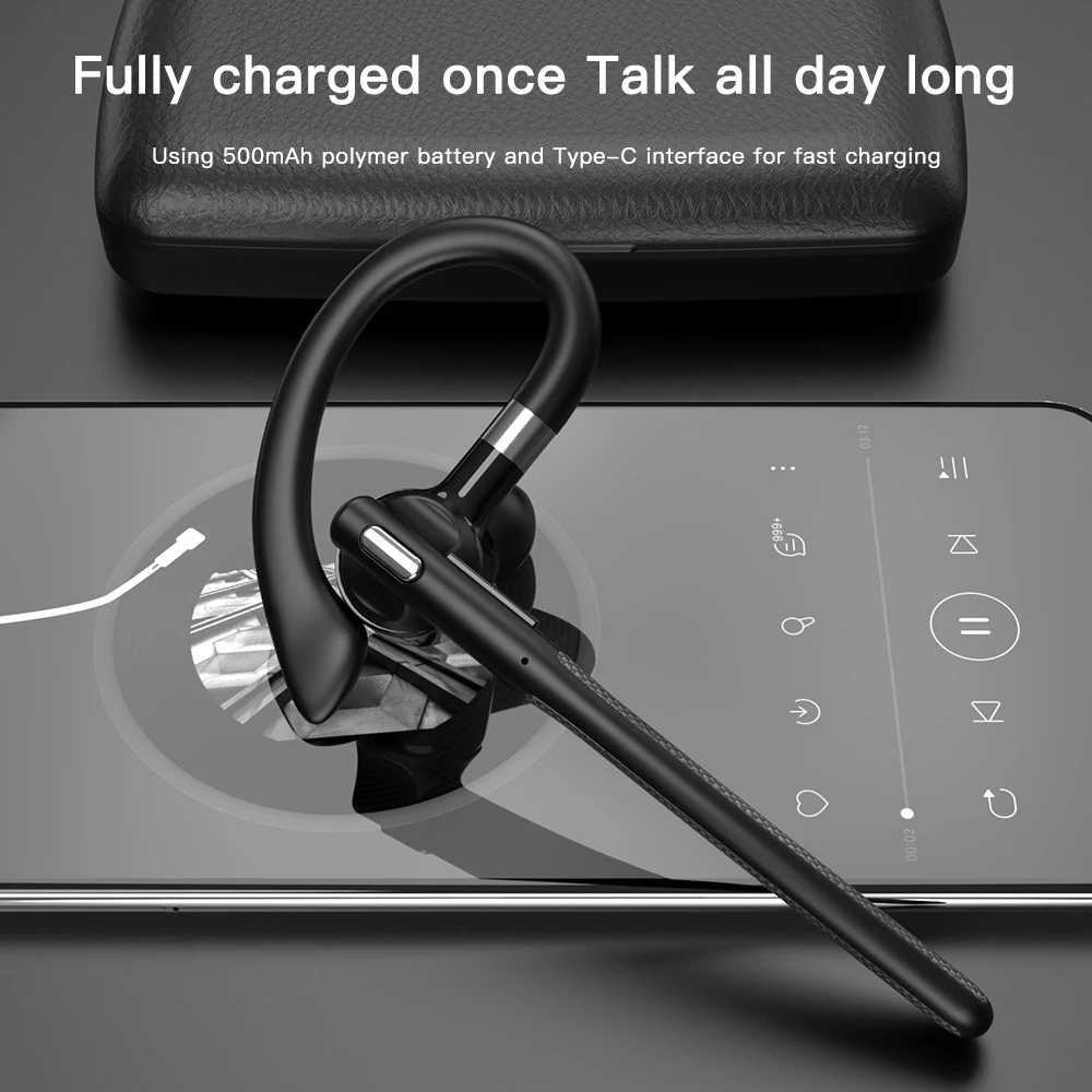 Фото Bluetooth-наушники 5,4, стереогарнитура с шумоподавлением, беспроводная деловая гарнитура с микрофоном ENC для всех смартфонов №4
