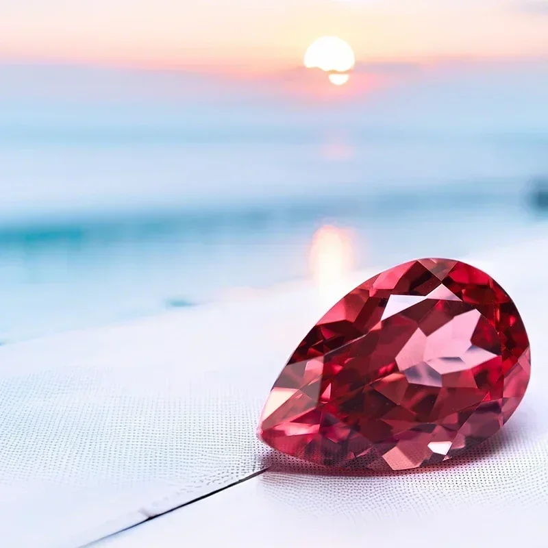 Фото L-Sunset Red Color Lab Grown Sapphire Pear Cut VVS1 Charm Diy Расширенные материалы для изготовления ювелирных изделий на выбор с сертификатом AGL №2