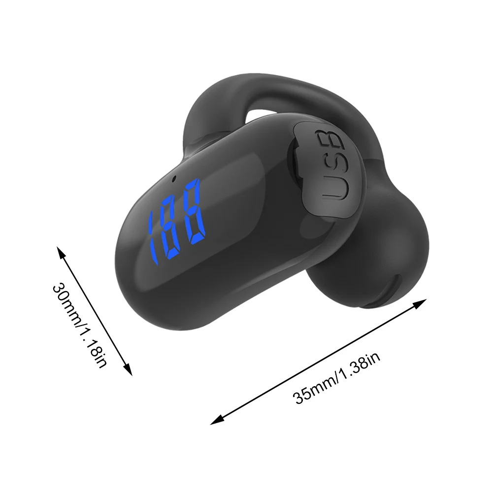 Bluetooth 5,3 с костной проводимостью, открытые зажимы для ушей, беспроводной цифровой дисплей без вкладышей, IPX6, водонепроницаемые спортивные одиночные наушники с микрофоном (art.: 3920cbf2f0bf5) - 3920cbf2f0bf5