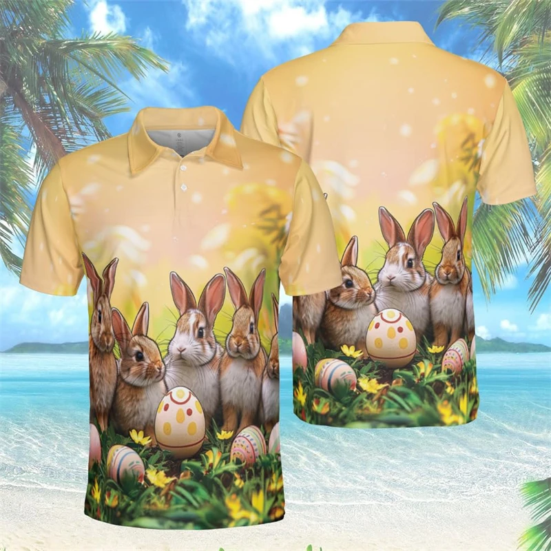 Фото Cartoon Cute Bunny Graphic Women Short Sleeve Kawaii Rabbit Egg Polo Shirts For Men Clothes Kawaii Eggs POLO Shirt Easter Gifts №4