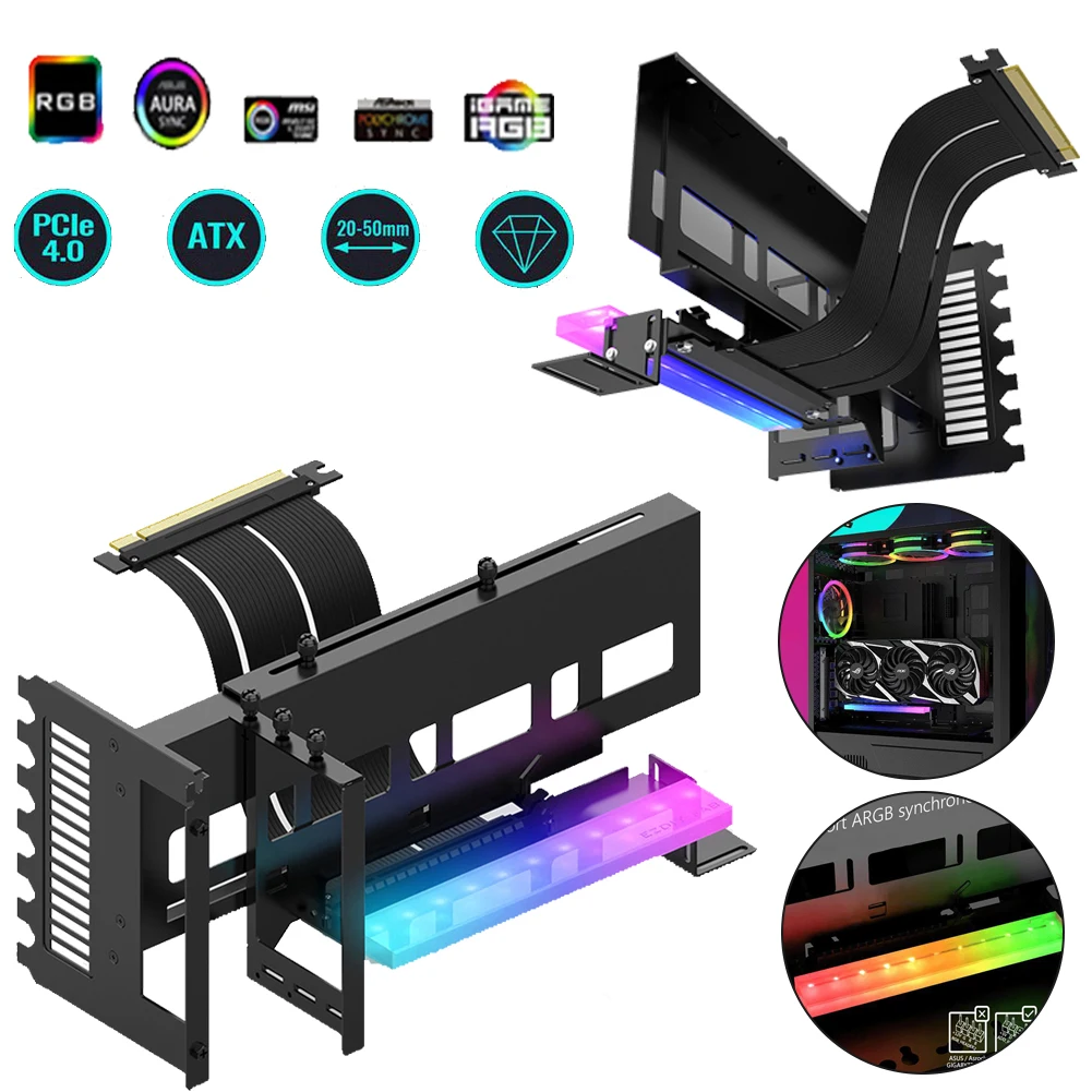 Кронштейн для видеокарты PCI-E 4,0 16X RGB, коннектор, кабель, переходник, карта расширения, адаптер для компьютерного графического процессора ATX, кронштейн для фотокарты