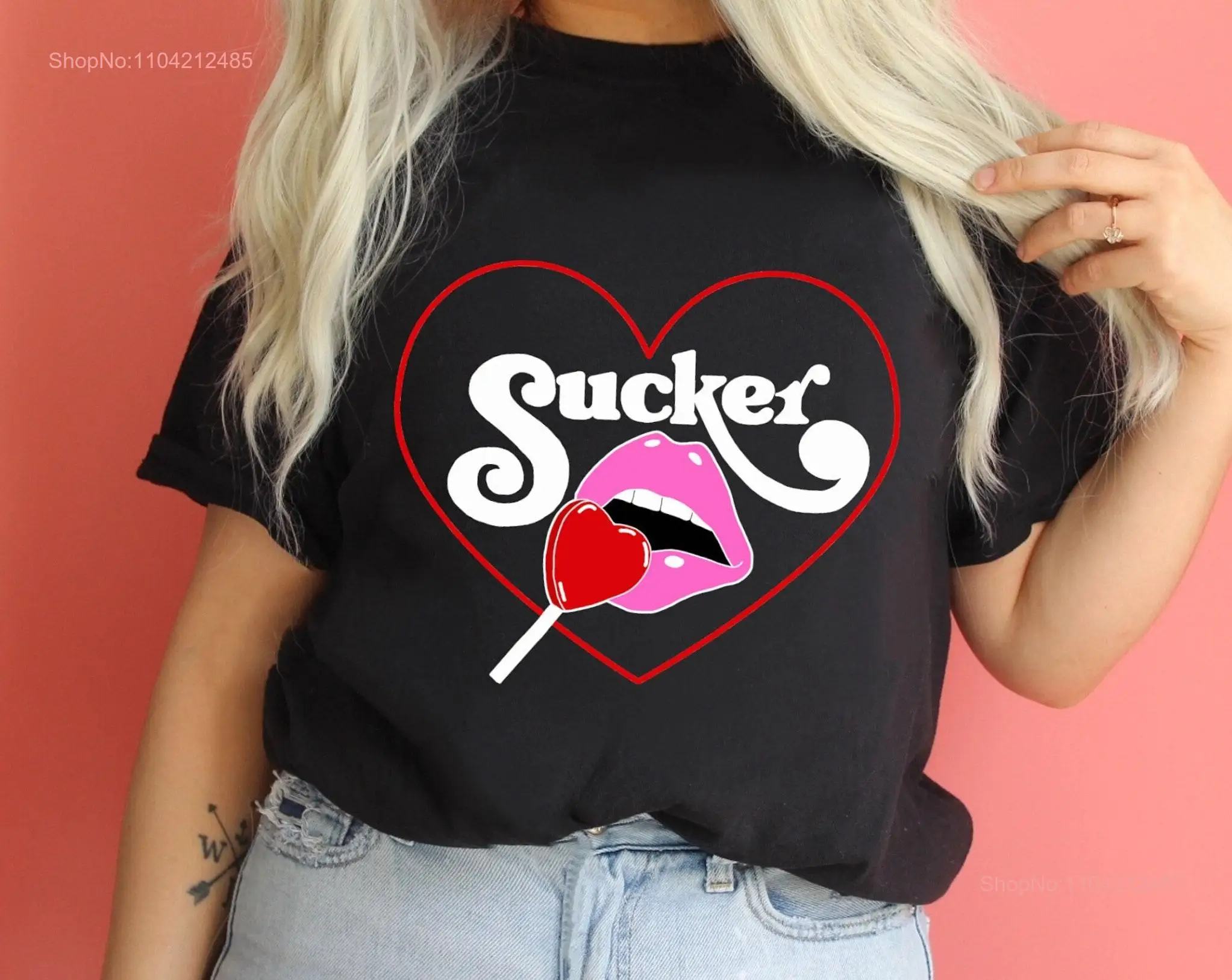 Sucker Retro 70's Lips Valentine's Galentine's Day 90s Pop Art Girls Love t shirt long or short sleeves