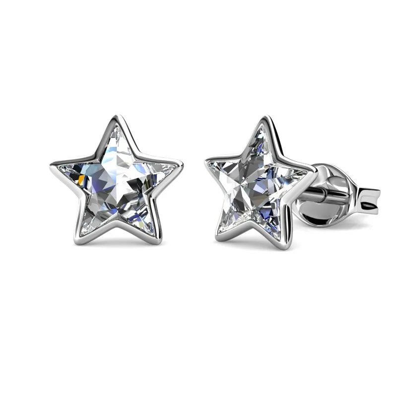 Daisini Серьги-гвоздики с блестящими звездами, украшенные кристаллами премиум-класса с пряжкой для ушей Swarovski, настоящие позолоченные ювелирные изделия 18 карат
