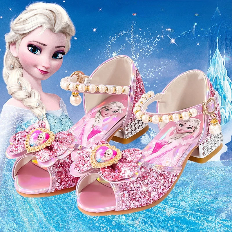 Туфли принцессы Disney для девочек, Летние Босоножки с открытым носком, с жемчугом, для выступлений, праздвечерние чная обувь, размеры 24-38