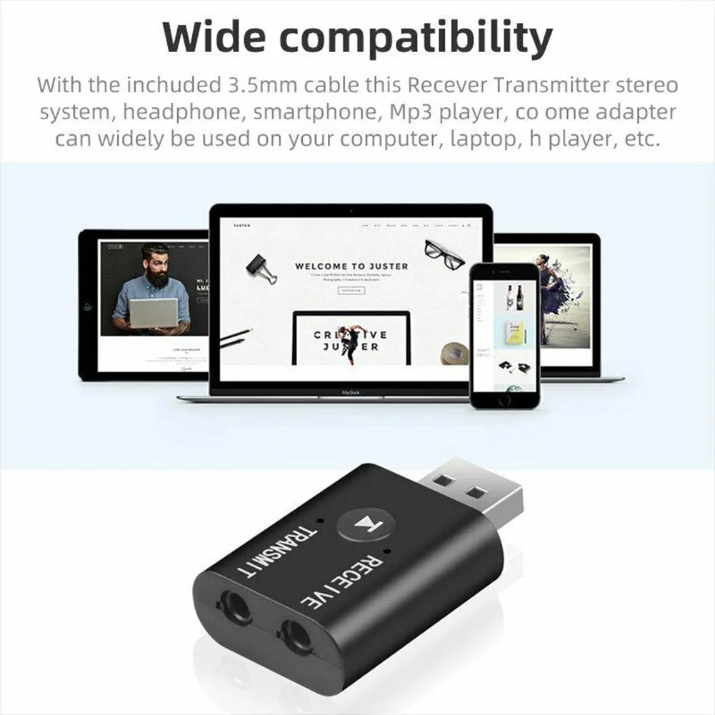 Фото BT совместимый 5,0 приемник передатчика 2 в 1 беспроводной аудио 3,5 мм USB Aux адаптер для автомобильных аксессуаров №3