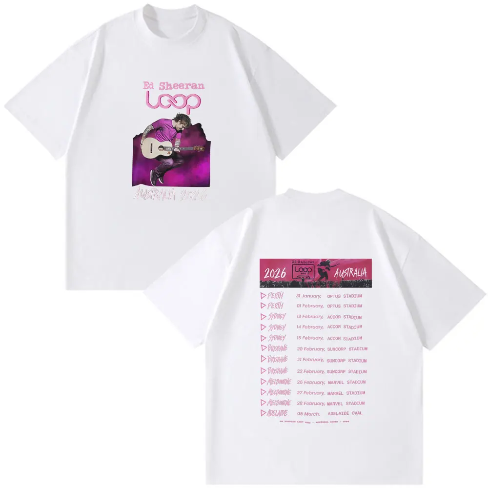 Фото Ed Sheeran Loop Tour Австралия и Новая Зеландия 2026 Tour Merch Футболка в стиле пары Подарки для фанатов Мужчины Женщины Топы Модная хлопковая футболка №2