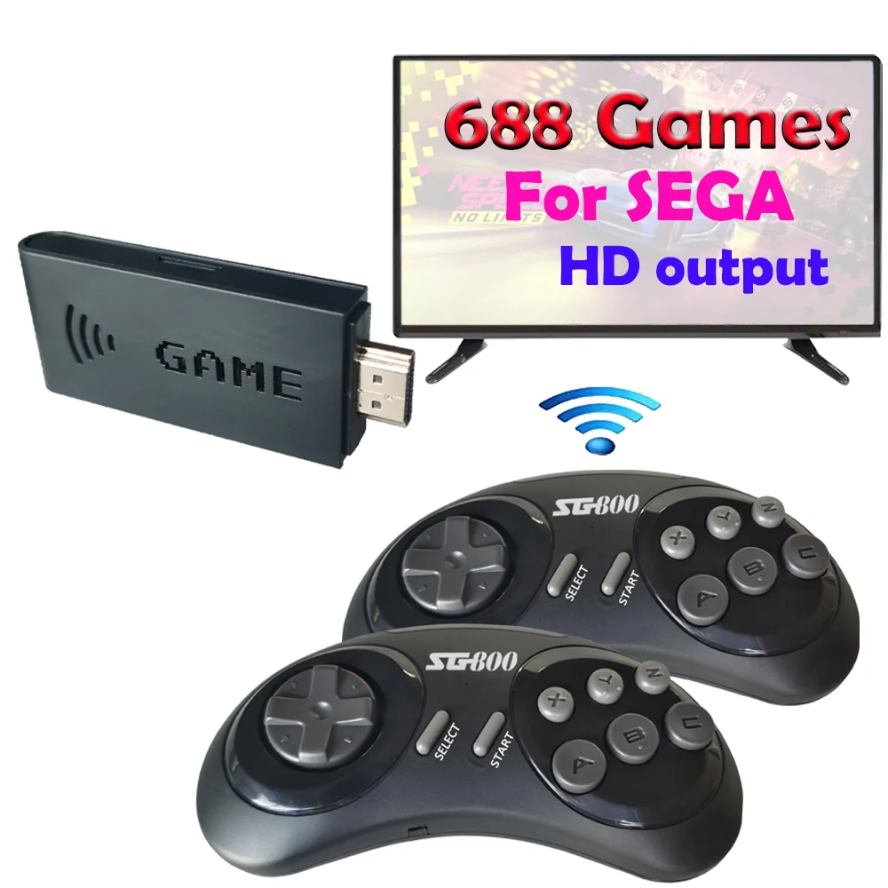 Консоль для видеоигр Sega Genesis портативная, 16 бит, Беспроводная мини-игровая приставка HD, 688 ретро-игр для Mega Drive