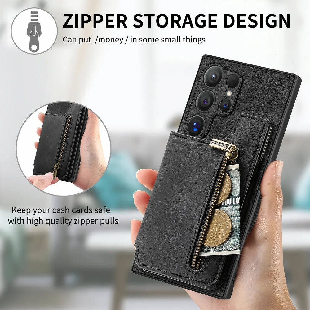 Фото Кожаный кошелек на молнии для Samsung Galaxy S24 S23 S22 S21 Note 20 Ultra S20 FE 5G Back Funda для Galaxy Note 10 Plus Etui №4
