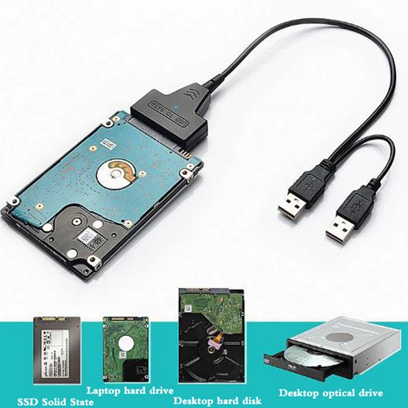 Кабель SATA для ноутбука SSD 2,5-дюймовый настольный HDD Внешний жесткий диск Адаптер USB 2.0 с портом питания для ОС для Windwos