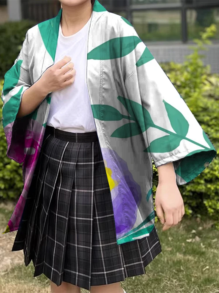 Фото Кимоно Jepang Yukata Mawar Dicetak, кимоно Busana Santai Busana Kemeja Dicetak Harajuku Cardigan Pakaian Musim Panas №5