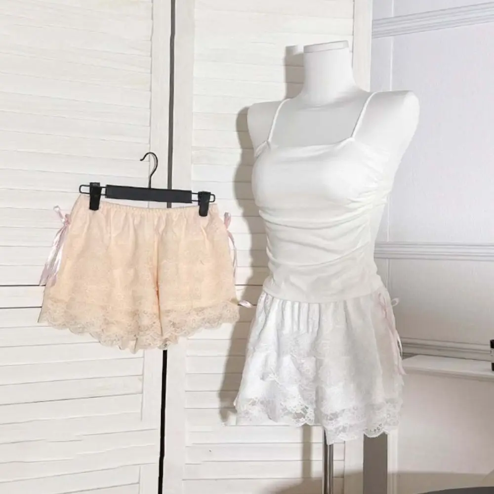 Фото Модные кружевные защитные брюки JK Lolita с бантом и рюшами, летние свободные короткие брюки, антибликовые многослойные защитные шорты, женские подсказки №2
