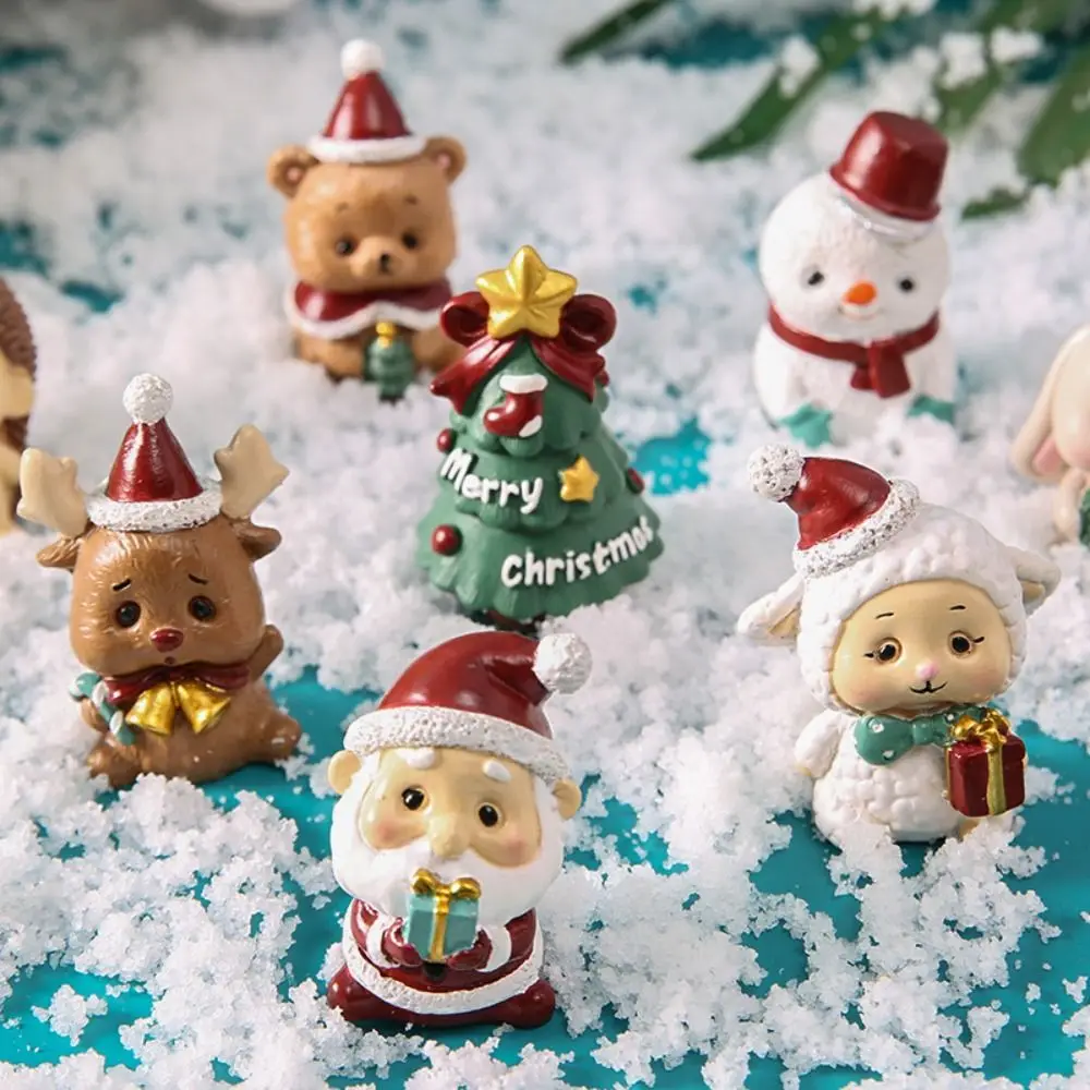 Santa Claus Snowman Santa Claus Landscape Ornaments Miniatures Animal Resin Christmas Anmail Miniature Figurine Crafts Statue