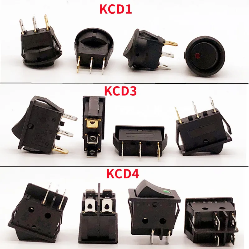 Фото 4 шт., 3/4 контакта, Tombol Sakelar Rocker Mini, ВКЛ-ВЫКЛ, 6/10/16/30A 250 В Kaki Tembaga/Kontak Perak, В постоянного включения с лампой №2