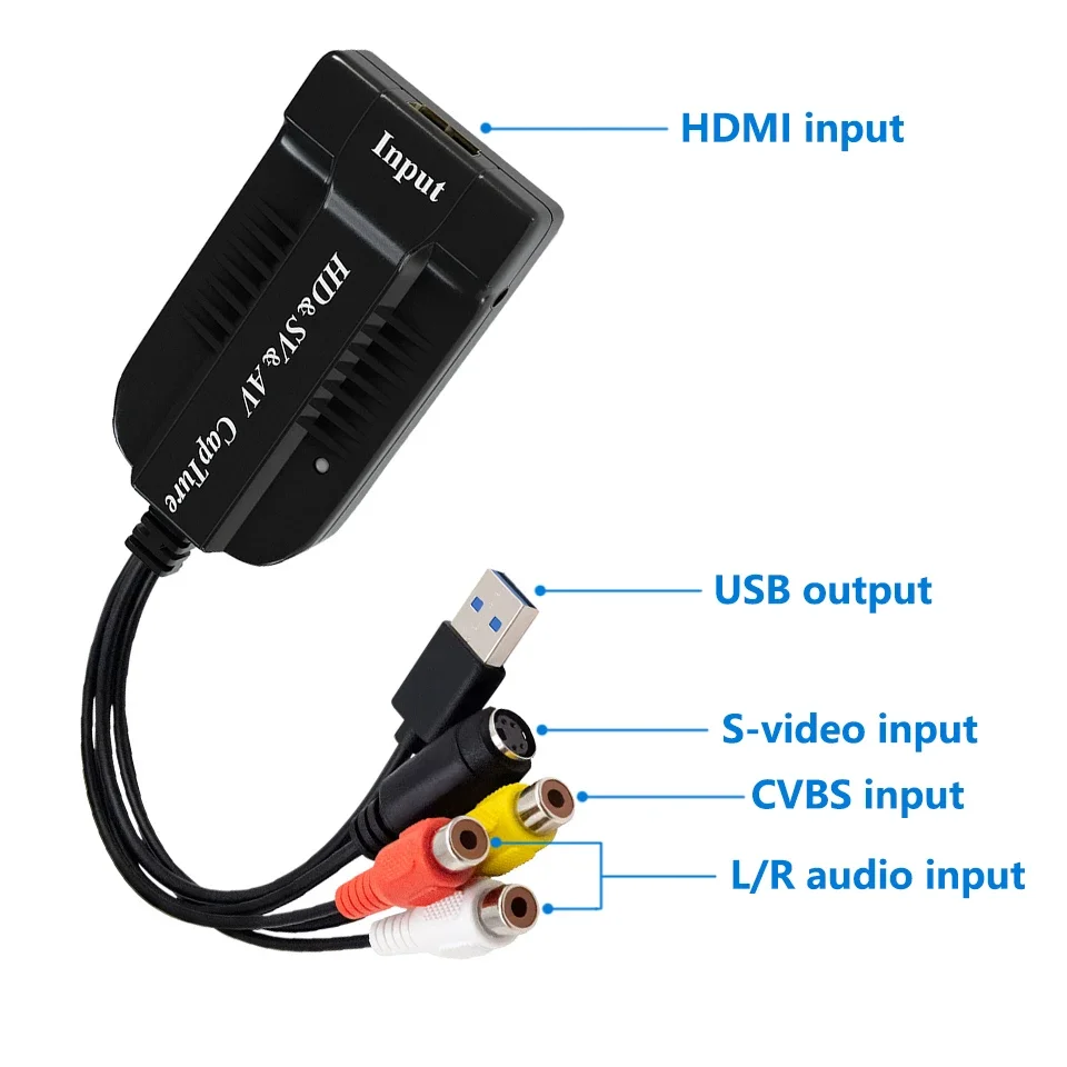 Фото Карта видеозахвата USB2.0 HD/RCA/S-видео в USB-устройство захвата аудио-видео VHS в цифровой преобразователь для Hi8 DVD PS4 №5